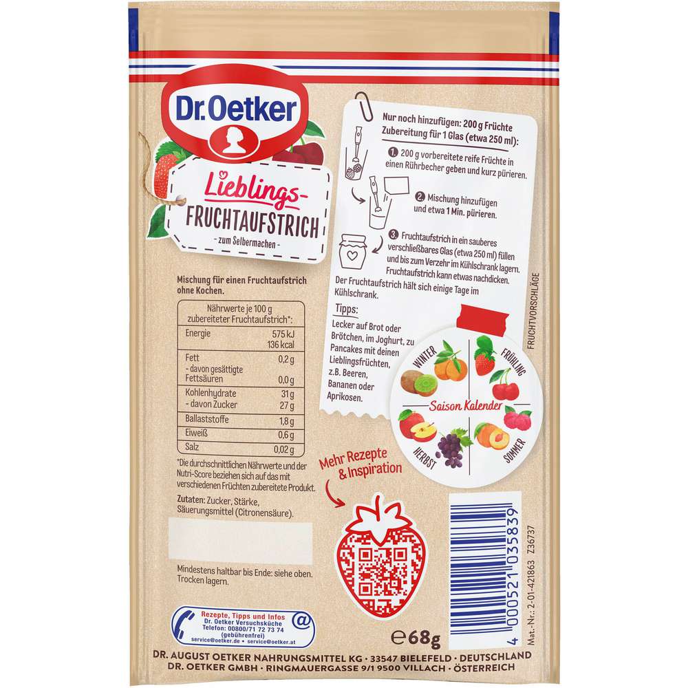 Produktabbildung Dr. Oetker Lieblings-Fruchtaufstrich zum Selbermachen
