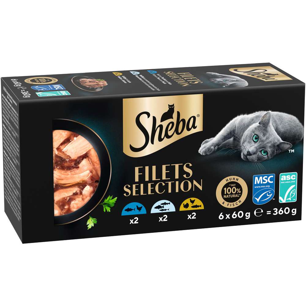 Produktabbildung Sheba Katzen-Nassfutter Filets, Thunfisch/Huhn/Lachs