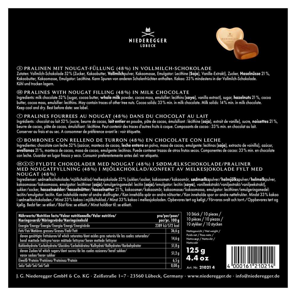 Produktabbildung Niederegger Nougat-Herzen, Pralinen