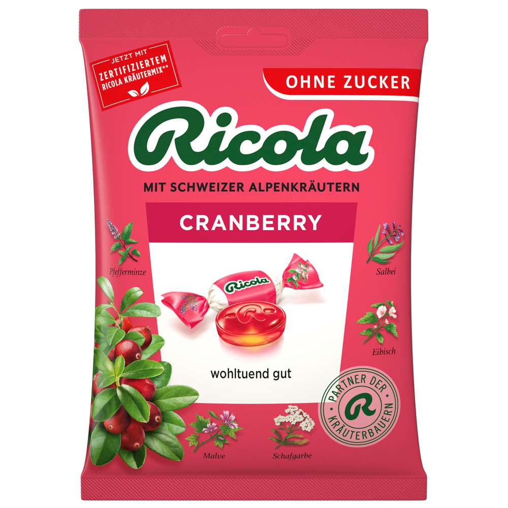 Produktabbildung Ricola Bonbons Cranberry, zuckerfrei