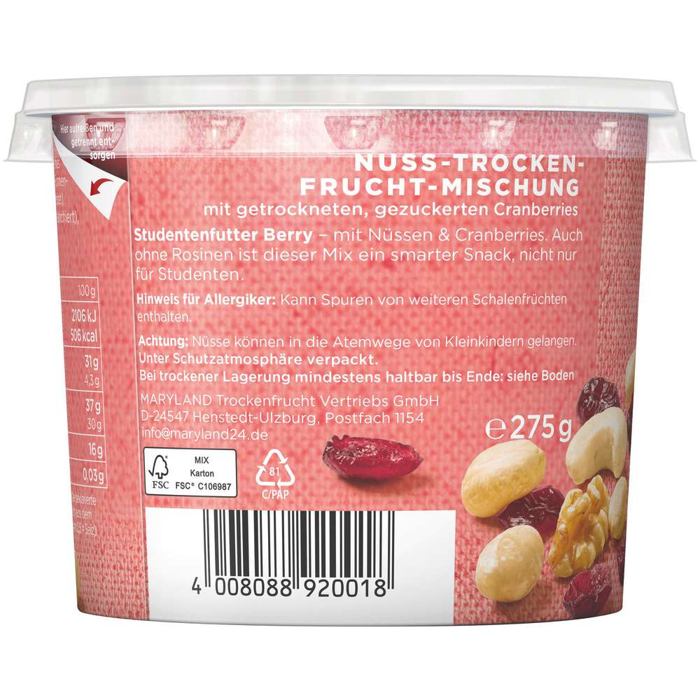 Produktabbildung Maryland Nuss-Frucht-Mischung mit Cranberries