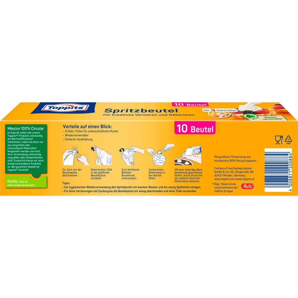Produktabbildung Toppits Spritzbeutel, inkl 3 Dekotüllen