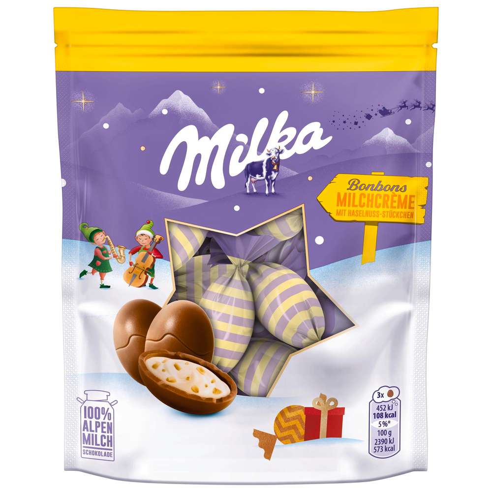 Produktabbildung Milka Weihnachtsbonbons, Milchcreme mit Haselnuss-Stückchen