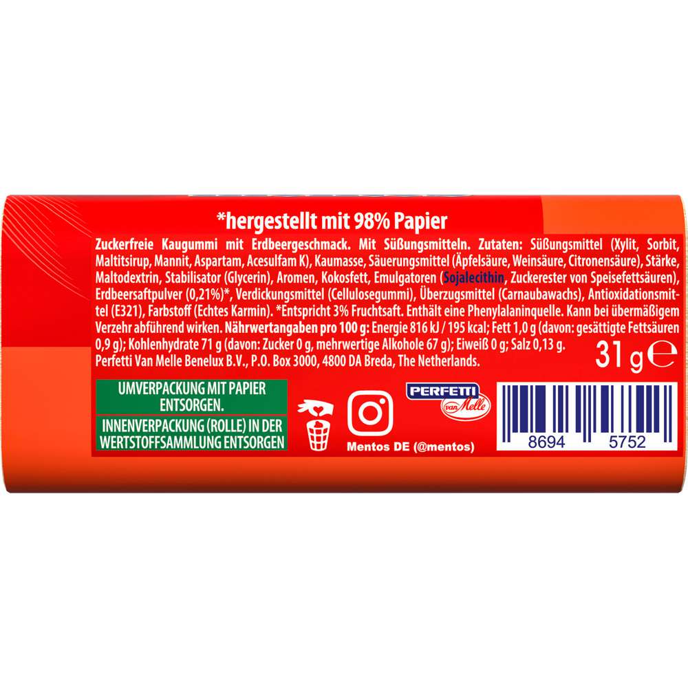 Produktabbildung Mentos Kaugummi Pure Fresh Erdbeer 
