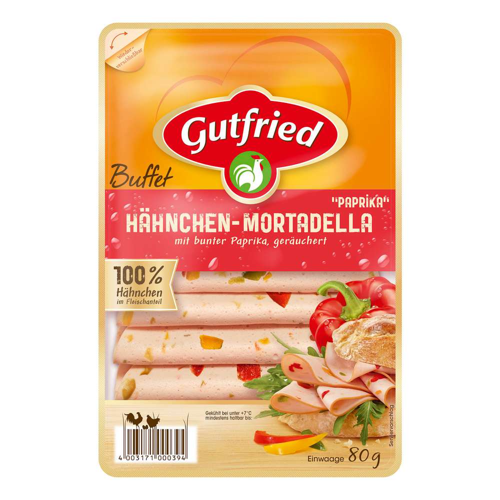 Produktabbildung Gutfried Hähnchen-Mortadella mit Paprika