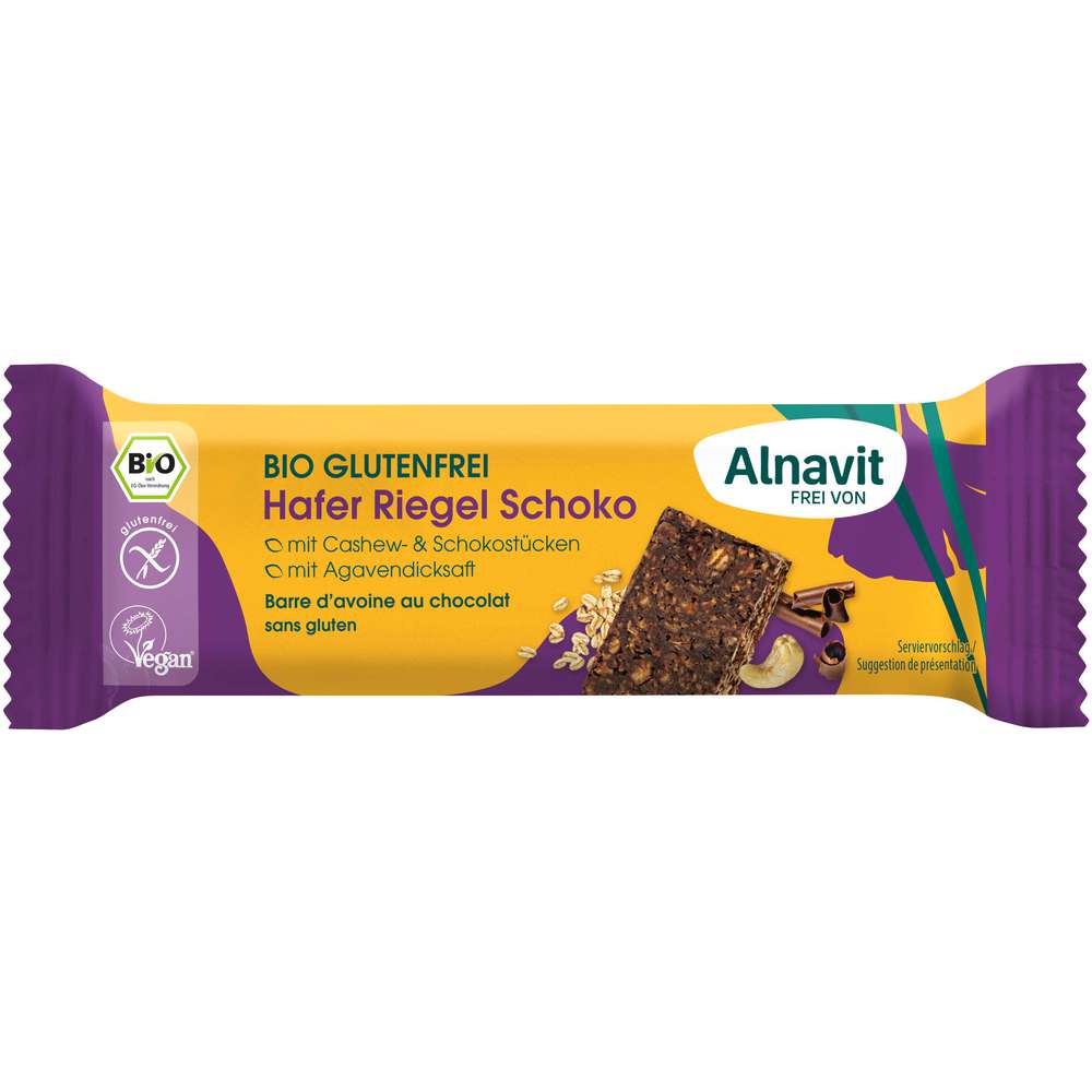 Produktabbildung Alnavit Bio Hafer Riegel Schoko, glutenfrei