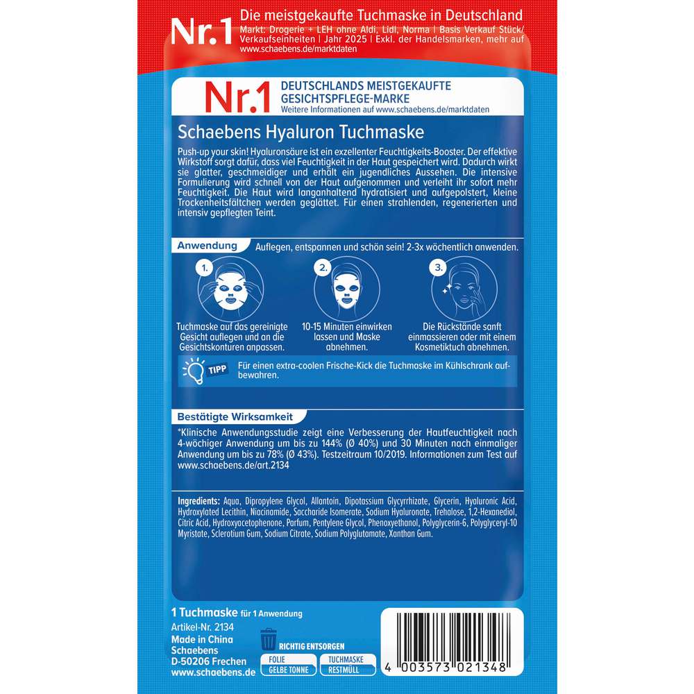 Produktabbildung Schaebens Hyaluron Tuchmaske
