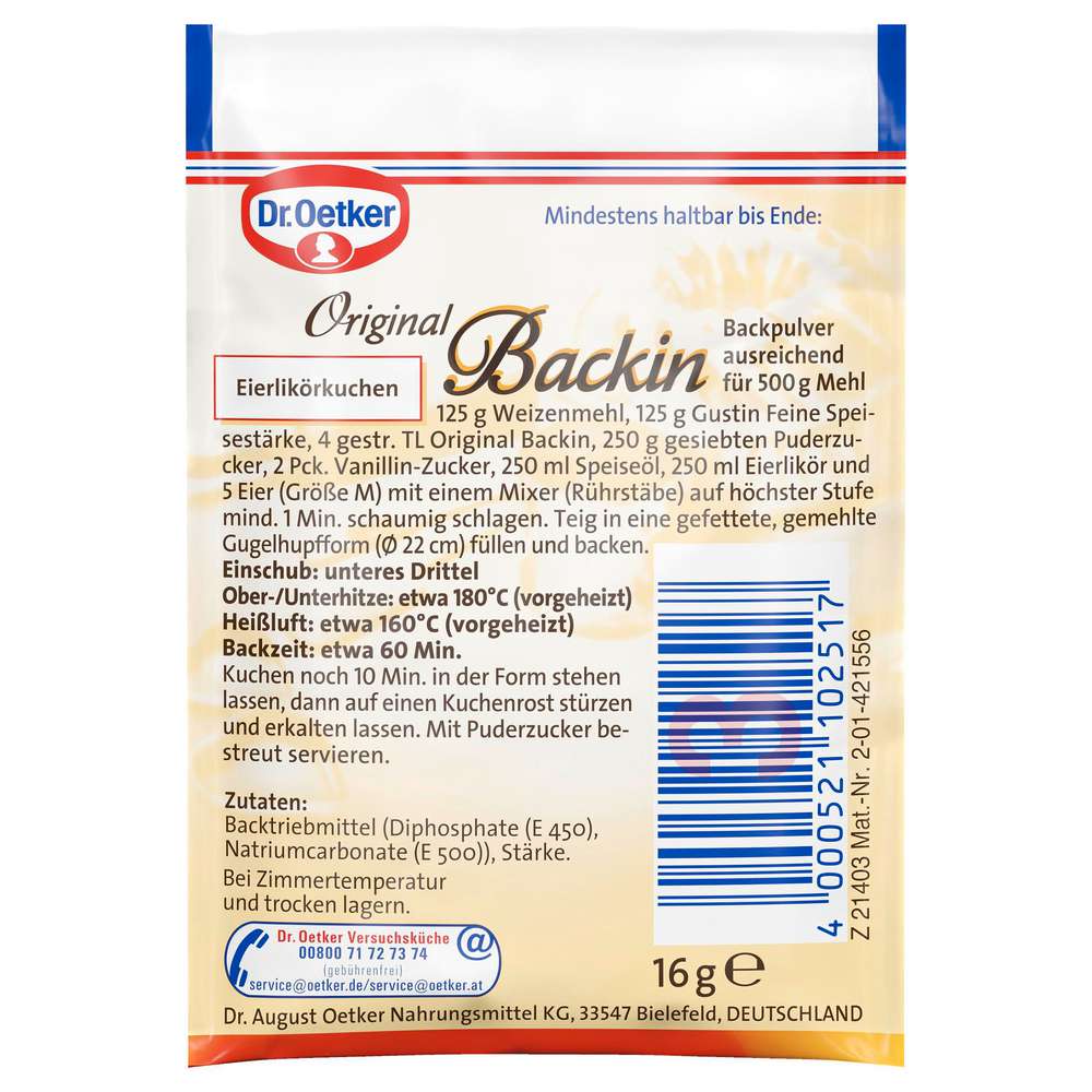Produktabbildung Dr. Oetker Backpulver Backin