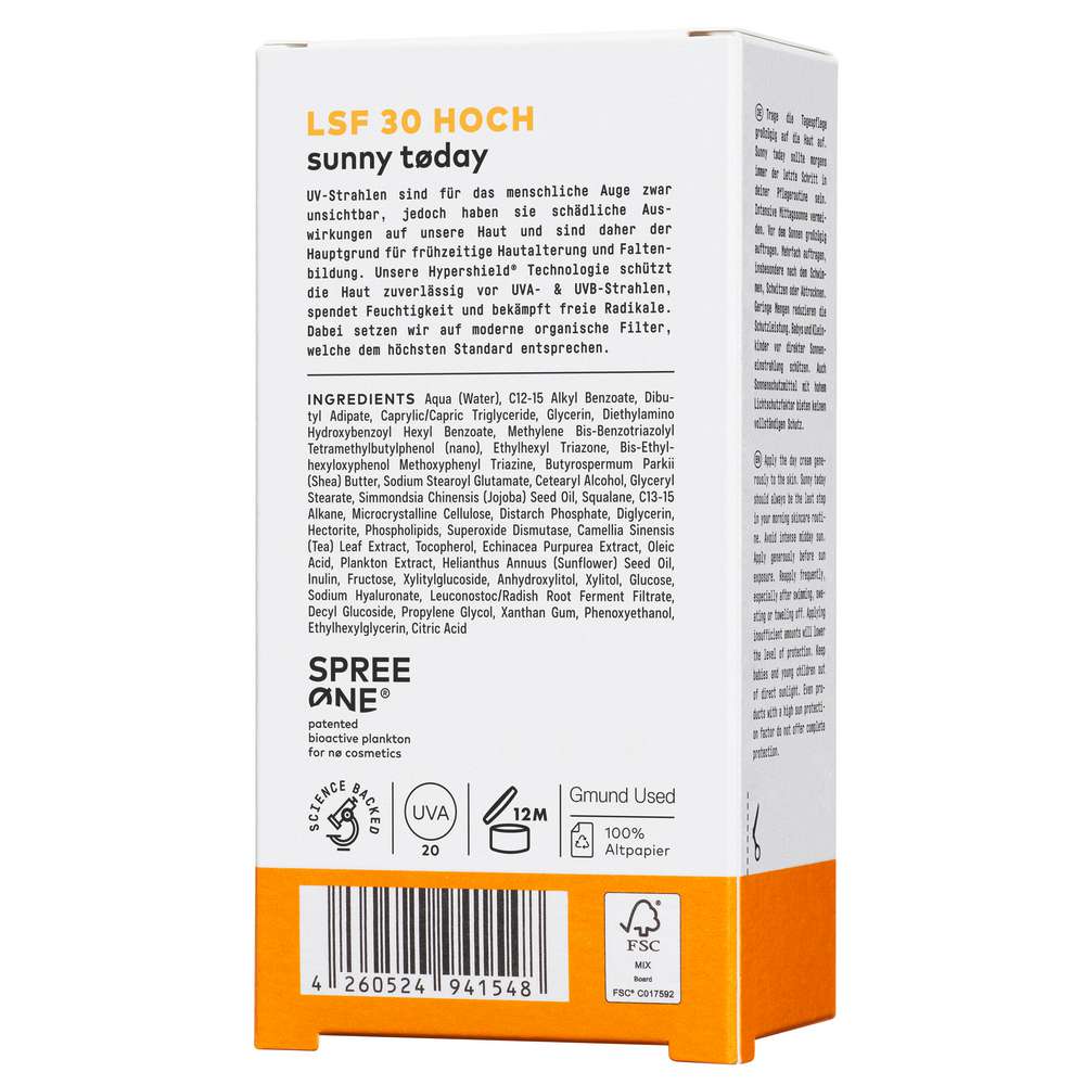 Produktabbildung No Cosmetics Hypershield Tagespflege UVA/UVB-Schutz LSF 30 sunny tøday