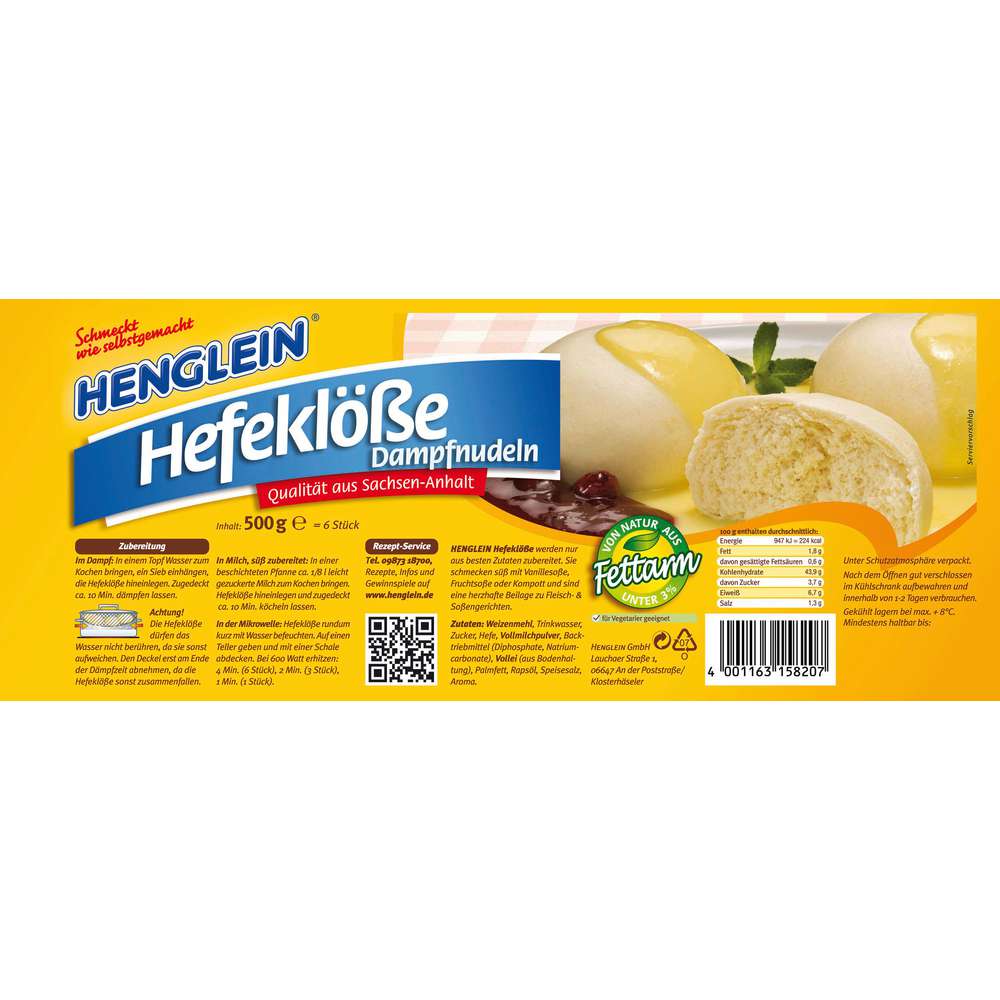 Produktabbildung Henglein Dampfnudeln ohne Füllung