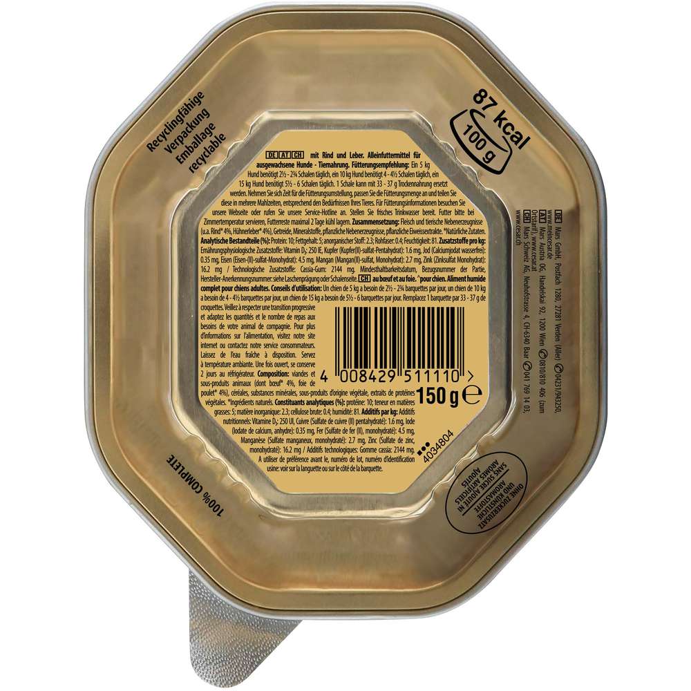 Produktabbildung Cesar Hunde-Nassfutter, Leber/Rind
