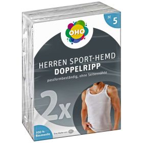 Herren Sport-Hemd, Doppelripp 2er Pack, Gr.5