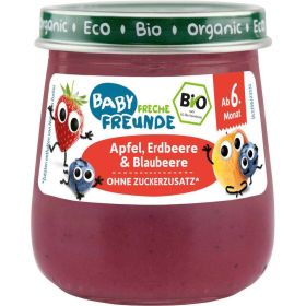 Bio Früchte-Gläschen, Apfel, Erdbeere & Blaubeere, ab 6 Monaten