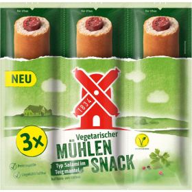 Vegetarischer Mühlen Snack Salami-Sticks im Brot