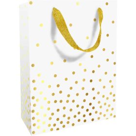 Geschenktasche groß Golden Dots weiß 25x33x11cm