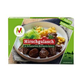 Hirschgulasch in Schalotten-Rotwein Sauce