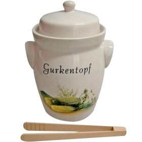 Gurkentopf, cremefarbig mit Holzzange