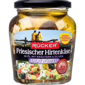 Friesische Hirtenkäse-Würfel in Öl, Oliven