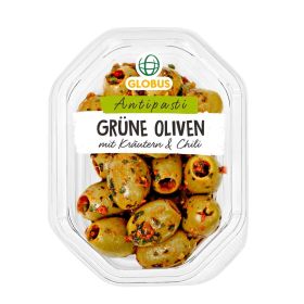 Grüne Oliven, Kräuter & Chili