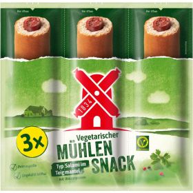 Vegetarischer Mühlen Snack Salami-Sticks im Brot