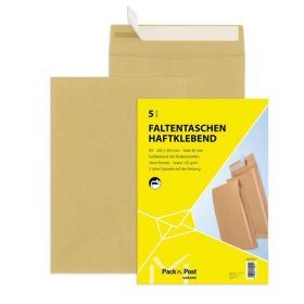 Faltentaschen, DIN B4 250 x 353 x 40 mm, 120 g/m² 5 Stück, haftklebend, braun