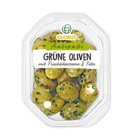 Grüne Oliven mit Frischkäse