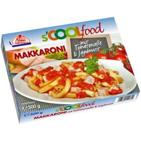 Makkaroni mit Tomatensoße und Jagdwurst, tiefgekühlt