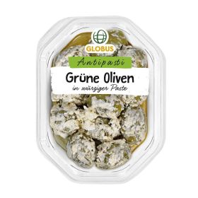 Grüne Oliven in würziger Paste