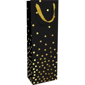 Geschenktasche Flasche 12x37x8cm Golden Dots schwarz