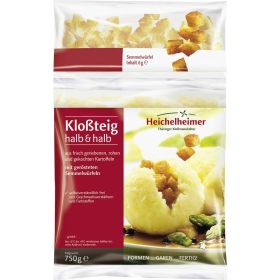Thüringer Kloßteig, halb & halb, mit gerösteten Semmelwürfeln