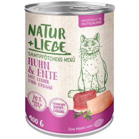 Link zu  Katzen-Nassfutter Samtpfötchens Menü, Huhn/Ente/Leinöl/Kresse