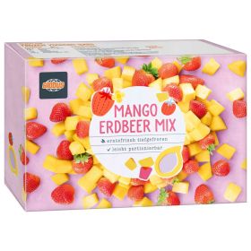Obstmischung aus Mangostücken und Erdbeeren, tiefgekühlt