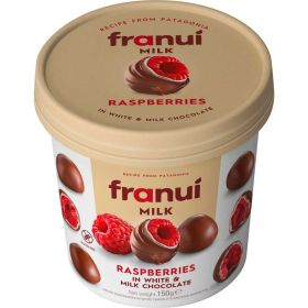 Tiefgefrorene Himbeeren in weißer Schokolade & Milchschokolade
