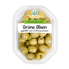 Grüne Oliven gefüllt mit Zitronencreme