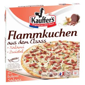 Flammkuchen aus dem Elsass, Salami-Zwiebel