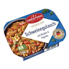 Schweinegulasch mit Nudeln & Paprika