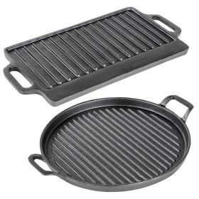 Grillplatten-Gusseisen 33cm, rund + eckig
