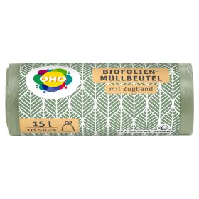 Biofolien- Müllbeutel mit Zugband, 15 l