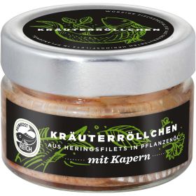 Kräuterröllchen aus Heringsfilet mit Kapern